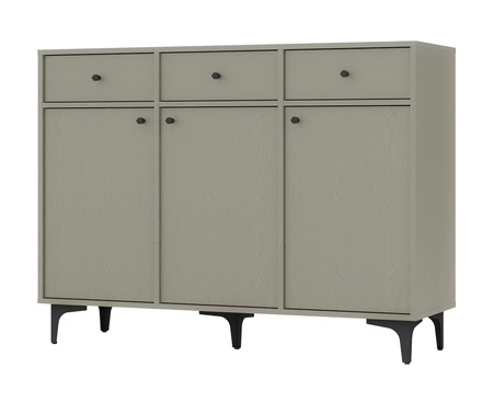 Komoda z szufladami Kioto I 125 cm eukaliptus minimalistyczna forma idealna komoda do salonu lub sypialni czarne dodatki