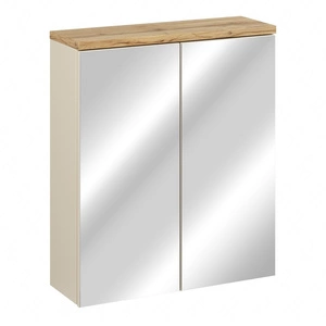 Szafka łazienkowa wisząca z lustrem Bali 60 cm beżowy / dąb wotan elegancka szafka doskonale zagospodarowuje przestrzeń nad umywalką