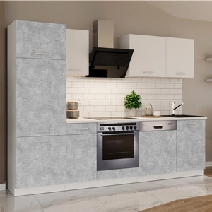 Zestaw mebli kuchennych z blatem Toni 270 cm biały / jasny beton komplet kuchenny doskonale prezentuje się w nowoczesnych wnętrzach