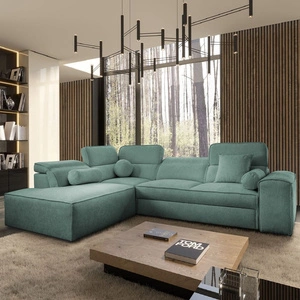 Narożnik z funkcją spania Viano VII patynowy lewostronny modny i stylowy narożnik z regulowanymi zagłówkami ozdobne poduszki