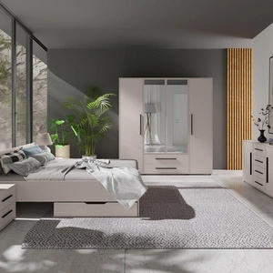 Zestaw mebli do sypialni Maxione beżowy eleganckie i uniwersalne meble do sypialni gustowne czarne uchwyty wysoka jakość wykonania