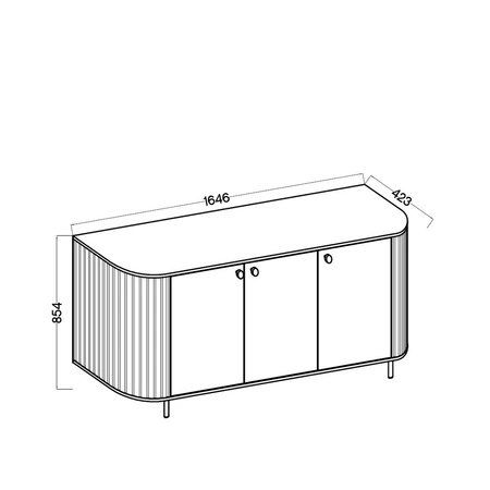Komoda Ovalio 165 cm beżowa minimalistyczna forma dokonała komoda do salonu stylowy owalny kształt ozdobne frezowania na korpusie