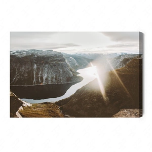 Obraz na płótnie zachód słońca w górach 100x70 cm ozdoba każdego wnętrza obraz w stonowanej kolorystyce wysoka jakość wykonania