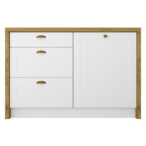 Wyspa kuchenna z szufladami Adele 127 cm dąb artisan / biały funkcjonalny mebel kuchenny odporny na działanie wilgoci metalowe uchwyty