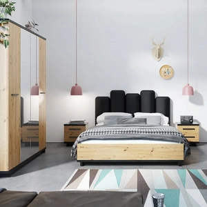 Zestaw mebli do sypialni Simi GB dąb artisan / czarny nowoczesny design komplet mebli do sypialni wykonanie z wysokiej jakości płyty laminowanej