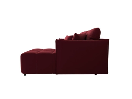 Narożnik z funkcją spania Oroso bordowy prawostronny miękka tkanina typu velvet z powłoką hydrofobową pojemnik na pościel