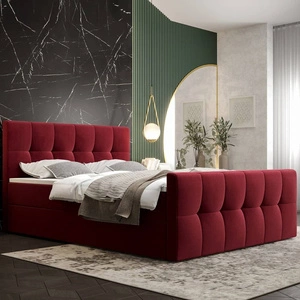 Łóżko kontynentalne Manhattan 140x200 bordowe w nowoczesnym skandynawskim stylu z tapicerowanym zagłówkiem i zanóżkiem