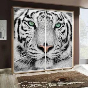 Szafa przesuwna Artistino 205 cm z grafiką tygrys schody korpus szafy w kolorze dąb catania wykonany z płyty o grubości 22mm