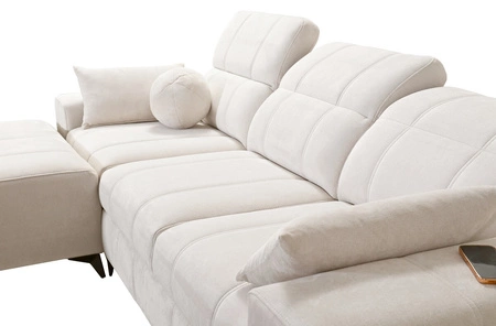 Narożnik z funkcją spania Penejos ciemny beżowy lewostronny elegancki narożnik z pojemnikiem na pościel regulowane zagłówki