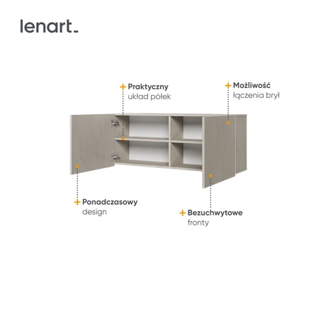 Szafka wisząca Teen Flex 110 cm silk flou minimalistyczny design podkreśla bezuchwytowe fronty szafki idealna półka na książki