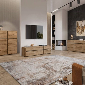 Zestaw mebli do salonu Cross dąb wotan prosta forma mebli w nowoczesnym wydaniu zachwyci miłośników minimalistycznych wnętrz