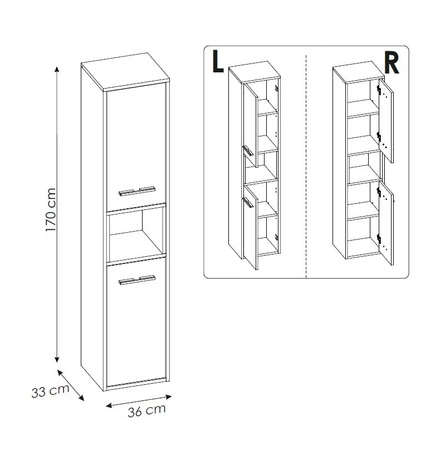 Słupek łazienkowy wiszący Borneo 36 cm szary / dąb artisan nowoczesny design szafki do łazienki podkreślony wyrazista kolorystyką