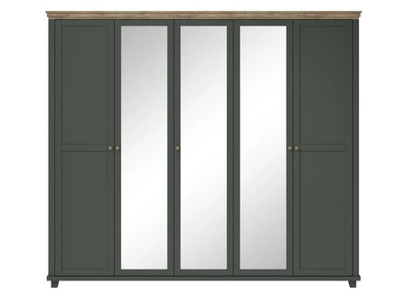 Szafa z lustrem Evora 246 cm butelkowa zieleń / dąb lefkas pojemna szafa do przedpokoju lub sypialni w stylu klasycznym