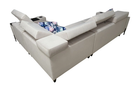 Narożnik z funkcją spania Belvi II brązowy prawostronny elegancki i ergonomiczny narożnik do salonu praktyczny schowek w boczku