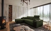 Narożnik z funkcją spania Tesalia zielony lewostronny nowoczesny design komfortowe przesuwane oparcie szuflada w boczku mebla