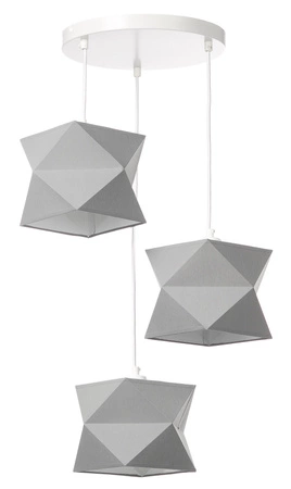 Lampa wisząca potrójna Quasar designerska lampa sufitowa do salonu z szarymi abażurami i białą rozetą sufitową