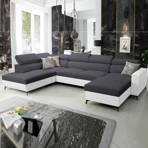 Narożnik z funkcją spania Savona VI grafitowy / biały prawostronny komfortowy narożnik do salonu z dwoma pojemnikami na pościel