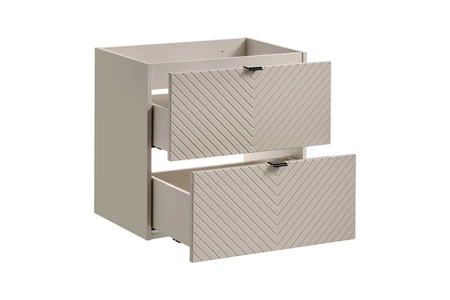 Zestaw mebli łazienkowych Viva beżowy / dąb coast evoke stylowe szafki z ciekawym frezowaniem w kształcie jodełki modna kolorystyka