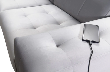 Narożnik z funkcją spania Hampton VII jasny brąz lewostronny narożnik do pokoju wykonany z aksamitnej tkaniny o gładkiej powierzchni