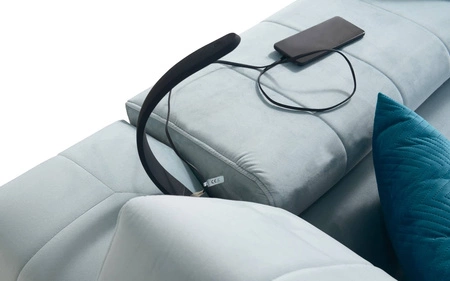 Narożnik z funkcją spania Rava VII lawendowy róż lewostronny praktyczny i nowoczesny narożnik do salonu z regulowanymi zagłówkami