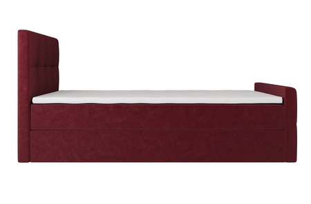 Łóżko kontynentalne Manhattan 90x200 bordowe w nowoczesnym skandynawskim stylu z tapicerowanym zagłówkiem i zanóżkiem łóżko z pojemnikiem