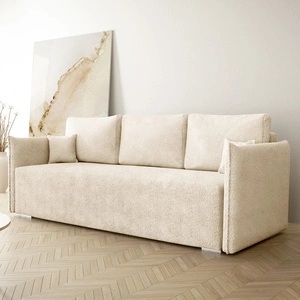 Kanapa rozkładana Bianco kremowa funkcjonalna sofa do salonu o nowoczesnym minimalistycznym designie wykonana z tkaniny typu boucle