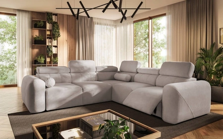 Narożnik z funkcją spania Cantare III Lux kość słoniowa prawostronny stylowy i komfortowy narożnik do salonu z podnoszonym podnóżkiem