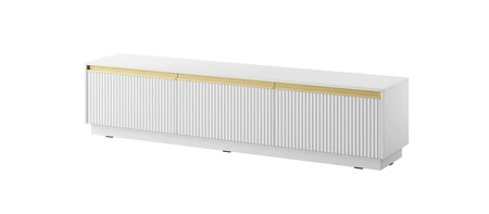 Zestaw mebli Imperial biały stylowa meblościanka bryły z frezowanymi frontami i eleganckimi uchwytami w kolorze szczotkowanego złota