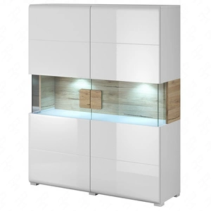 Witryna szeroka Toledo 122 cm biała / biały połysk / san remo jasne wysoka jakość świetna propozycja do pokoju dziennego lub jadalni