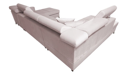 Narożnik z funkcją spania Nausa VI butelkowa zieleń prawostronny stylowy narożnik o komfortowym wykończeniu miękka tkanina typu velvet