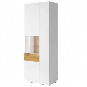 Witryna Silke 80 cm biała / biały połysk / dąb wotan lewa elegancka witryna do salonu prosta bryła wpisująca się w każde wnętrze
