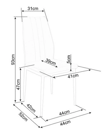 Krzesło tapicerowane Atom 39x41 cm szare klasyczne oraz ponadczasowe krzesło z metalowymi nogami