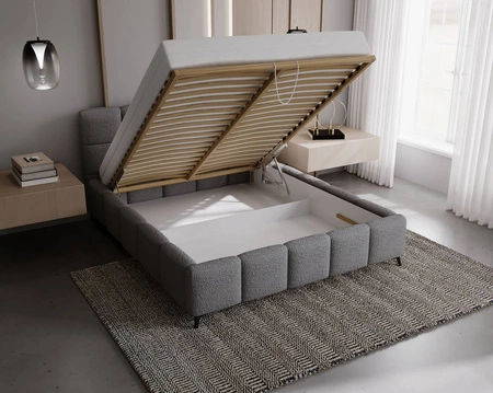 Łóżko tapicerowane Olne 140x200 szare stylowe łóżko z pojemnikiem na pościel wygodny zagłówek zachwyca eleganckim designem