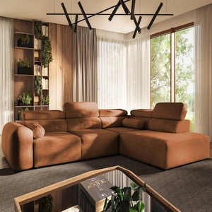 Narożnik z funkcją spania Cantare VII ceglasty prawostronny narożnik z pojemnikiem na pościel wykonany z trwałej tkaniny typu plusz