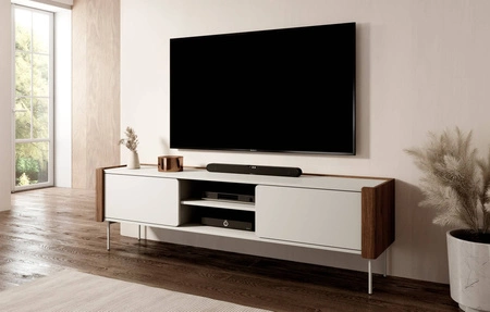 Szafka RTV Tantuni 180 cm orzech warmia / beżowy stylowa szafka pod telewizor w modnym stylu zaokrąglone krawędzie frontów 