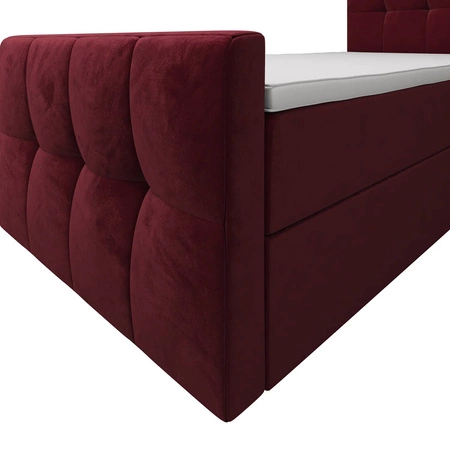 Łóżko kontynentalne Manhattan 90x200 bordowe w nowoczesnym skandynawskim stylu z tapicerowanym zagłówkiem i zanóżkiem łóżko z pojemnikiem