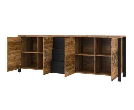 Komoda z szufladami Olin 220 cm appenzeller / czarny stylowy design komody w stylu industrialnym czarne uchwyty