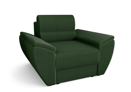 Fotel Fogu zielony nowoczesny design wygodny fotel do salonu sztruksowa tkanina o wyrazistych prążkach szerokie podłokietniki