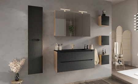 Szafka pod umywalkę Luxor 80 cm dąb olejowany / czarny nowoczesny design szafki ciekawe trójwymiarowe ryflowania na frontach