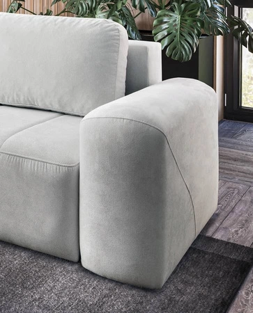 Narożnik z funkcją spania Bovec ciemny beżowy lewostronny stylowy narożnik rozkładany o ergonomicznym kształcie hydrofobowa tkanina