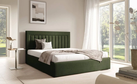Łóżko tapicerowane Togo 140x200 zielone eleganckie i funkcjonalne łóżko do sypialni gustowne pionowe przeszycia na wezgłowiu