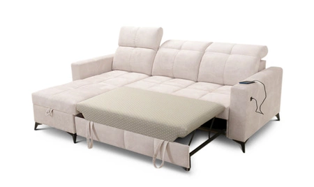 Narożnik z funkcją spania Laredo beżowy lewostronny komfortowy i stylowy narożnik rozkładany z pojemnikiem na pościel