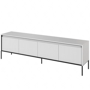 Szafka RTV Trend 193 cm biała nowoczesna szafka pod telewizor z metalową podstawą ryflowane fronty subtelne oświetlenie LED