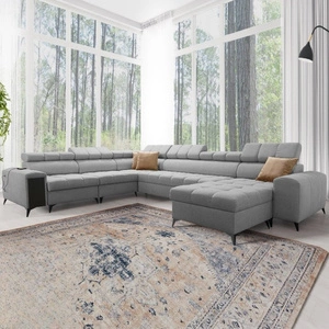 Narożnik z funkcją spania Bolmso VIII szary prawostronny elegancki i wygodny narożnik z szufladą idealny do przestronnych wnętrz