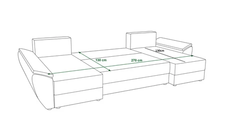 Narożnik z funkcją spania Fogu U III szary popiel stylowy narożnik z podłokietnikami i pojemnikiem na pościel sztruksowa tkanina