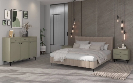 Komoda z szufladami Kioto I 125 cm eukaliptus minimalistyczna forma idealna komoda do salonu lub sypialni czarne dodatki