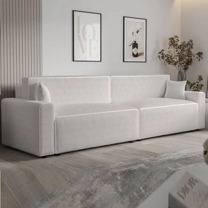 Kanapa rozkładana Brandon XL Bis kość słoniowa nowoczesny design trójwymiarowa tkanina o wyrazistych prążkach pojemnik na pościel