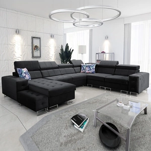 Narożnik z funkcją spania Hampton VIII czarny lewostronny nowoczesny design narożnik rozkładany do salonu funkcjonalna dostawka