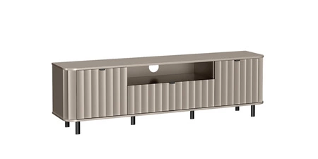 Szafka RTV Novado 196 cm clay grey współczesny design zaokrąglone krawędzie i dekoracyjny frezowany front w pionowe fale