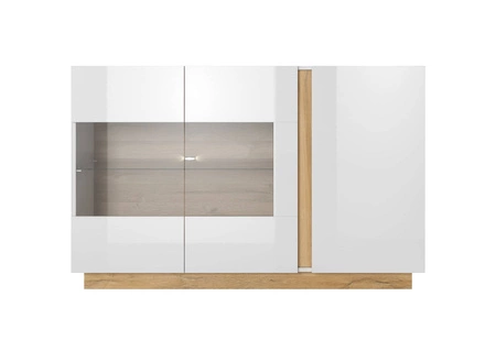 Komoda Adria 138 cm biały połysk / dąb grandson nowoczesny design mebla obrzeża komody wykończone specjalną okleiną ABS